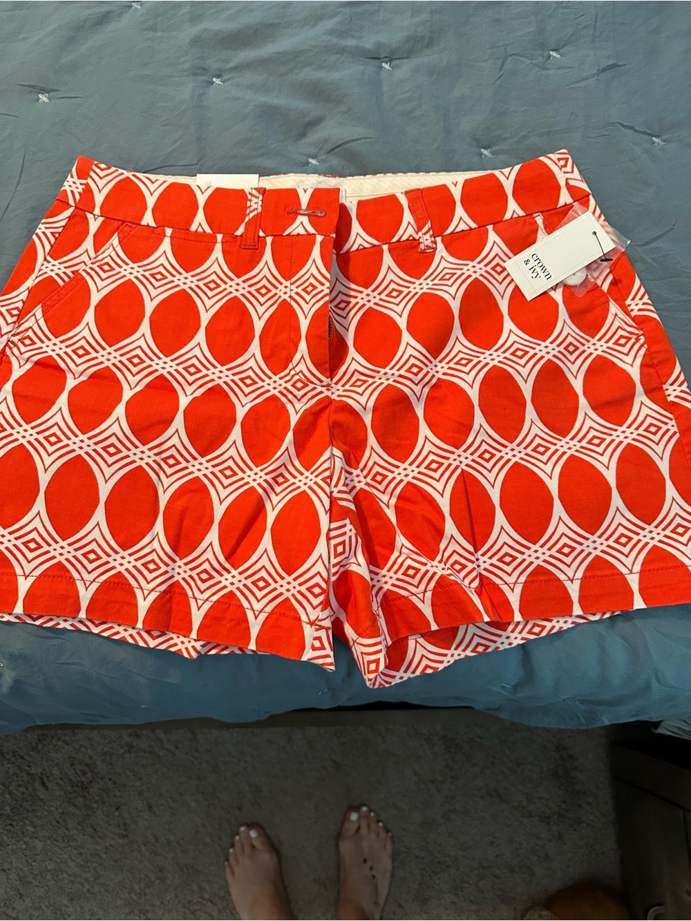 Crown and Ivy Bright Orange Geometric Print Women’s Shorts